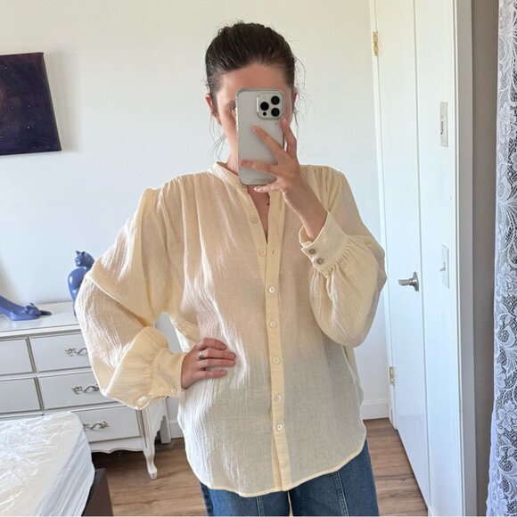 All That Remains Limited Edition Ramie Oversized Cream Button Down Blouse Boho - Picture 2 of 14